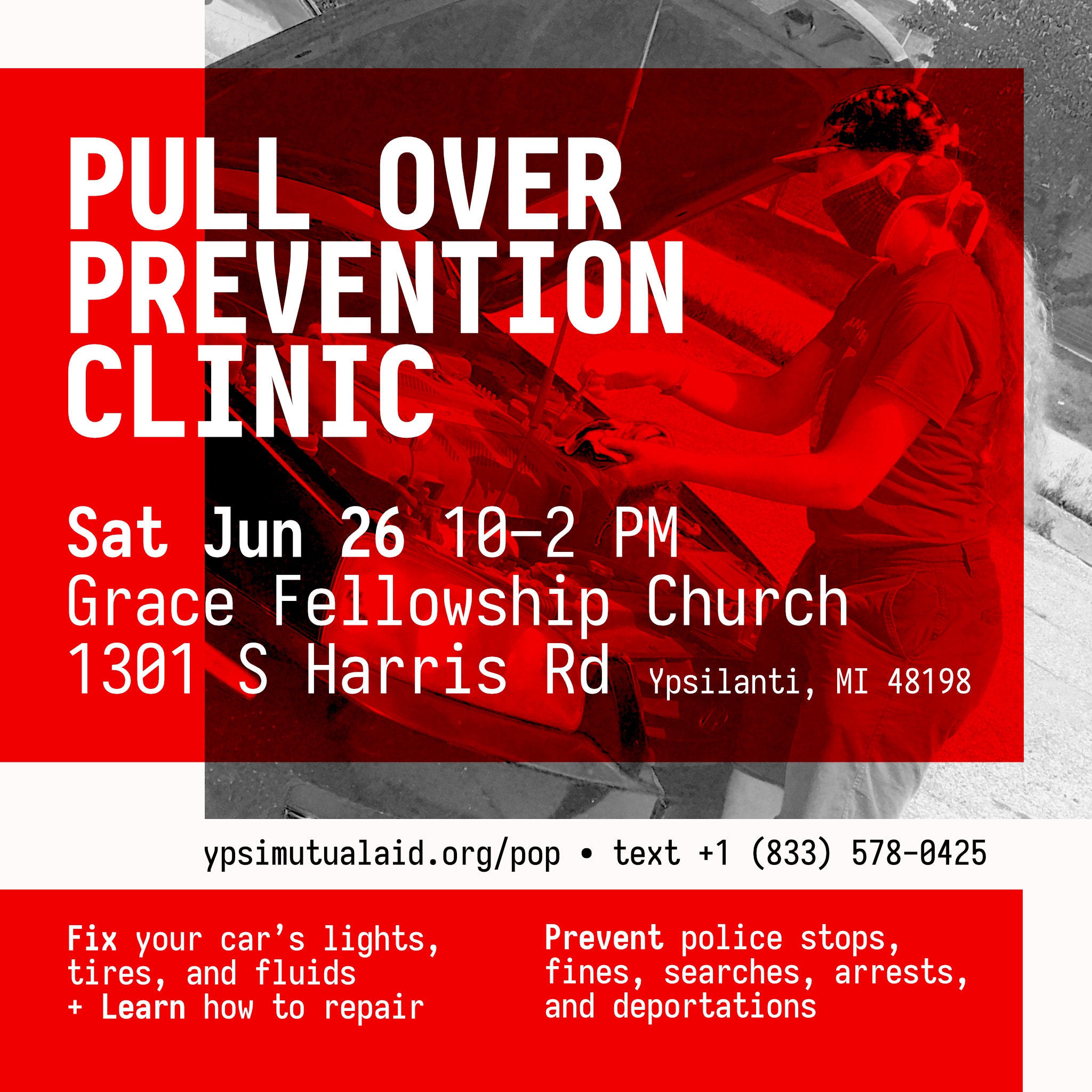 Shareable graphic for Pull Over Prevention Clinic, June 2021.