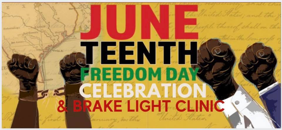 Graphic banner for Michigan Liberation Juneteenth Freedom Celebration Brake Light Clinic